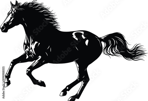 Running horse stallion silhouette isolated on white background dynamic wild mustang black vector illustration for ranch western logo design