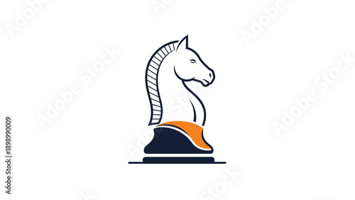 Professional logo design featuring a stylized chess knight piece in navy blue and orange, representing strategy, intelligence, and business tactics.