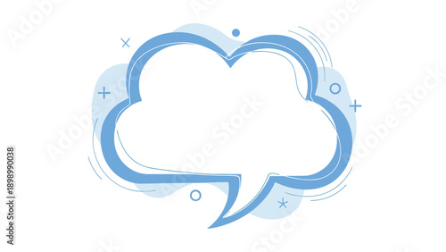 Playful blue speech bubble in a heart-shaped cloud form with small stars and crosses, ideal for expressing love and positive thoughts.
