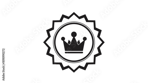 Black crown icon placed inside circular emblem with jagged border representing royalty or premium quality certification.