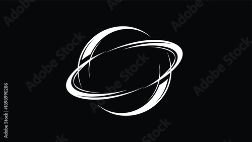 Dynamic white swirling circle orbits on deep black background representing outer space movement or atomic energy.
