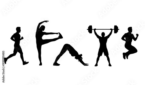 Fitness Exercise Silhouette Vector Set Isolated on White