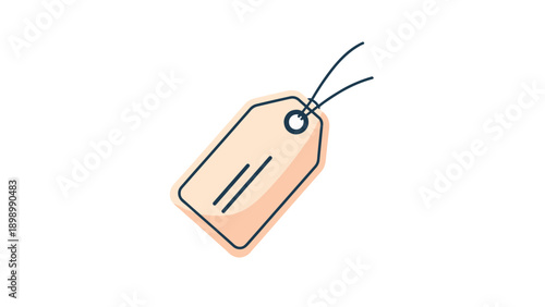 Graphic illustration of a beige price tag or gift label with string and lines for text isolated on a plain white background.