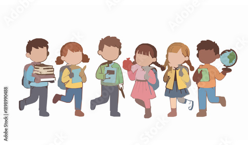 Cute Back to School Kids Cartoon Vector Illustration