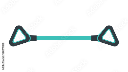 Teal elastic resistance band with dark gray triangular handles for home workouts and fitness training equipment illustrations.