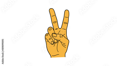 Simple illustration of a human hand making the peace sign or victory gesture, colored in a bright orange tone for positive messages.