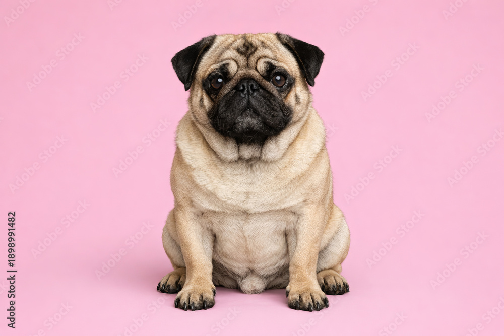 Fototapeta premium Ultra Realistic Full Body Pug Sitting in High-End Studio Photography