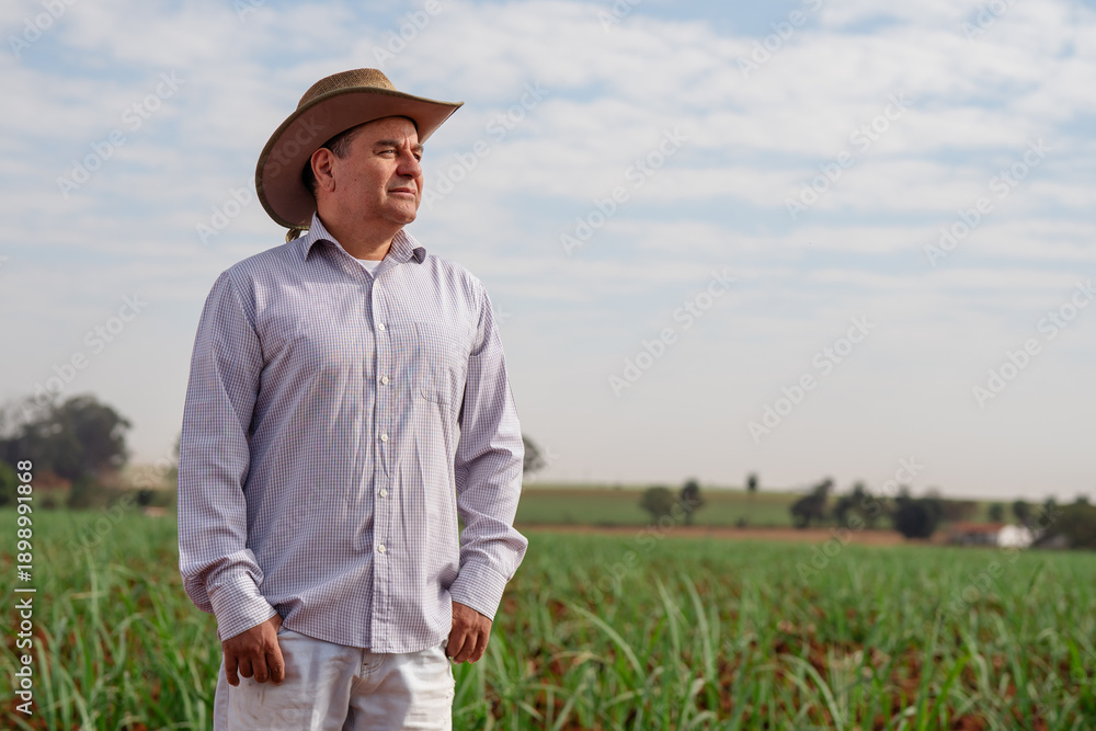 Ταπετσαρία Middle-aged male farmer wearing a cowboy hat standing in a lush green agricultur