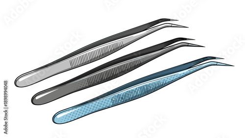 Realistic tweezers set on white background: medical tool collection