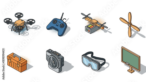 Set of isometric technology devices and tools for modern innovation