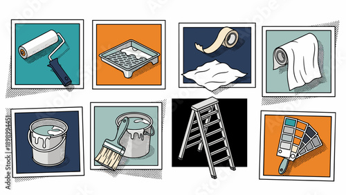 Pop art style painting tools and accessories set for home renovation