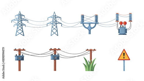 Electric power infrastructure elements in flat design: tower