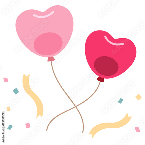 ハートの風船と紙吹雪のイラスト
