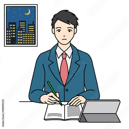 Serious student using tablet for night study session