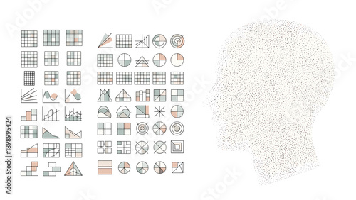 Abstract geometric diagrams with dotted human profile
