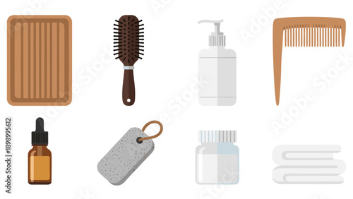 Bath and personal care items collection on white background