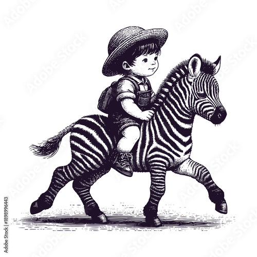cute kid riding a zebra