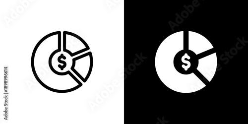Pie Chart icon concept with flat Black White Background. Vector illustration.