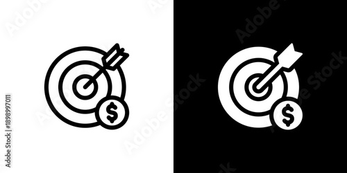 Target icon concept with flat Black White Background. Vector illustration.