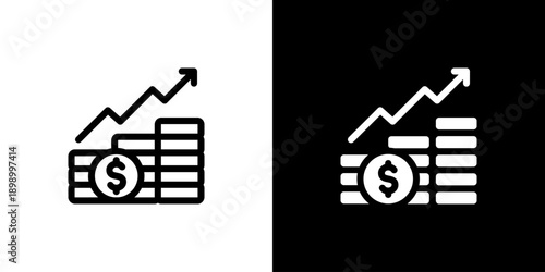 Financial Profit icon concept with flat Black White Background. Vector illustration.