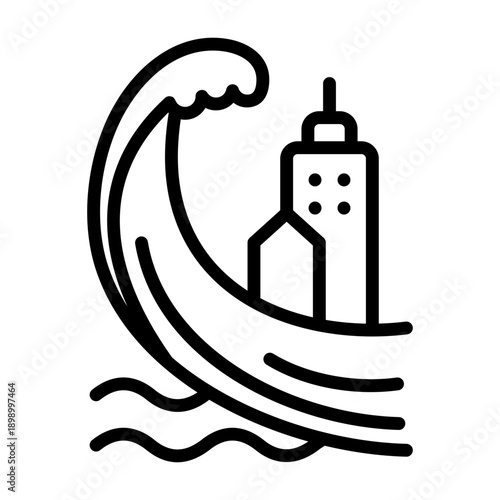 Tsunami Icon - Black Outline