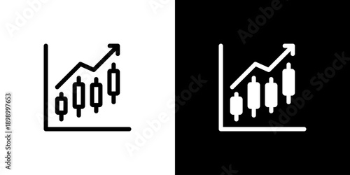 Candlestick Chart icon concept with flat Black White Background. Vector illustration.