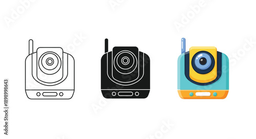 Collection of security camera icons showing different styles of wireless monitoring devices for home safety systems