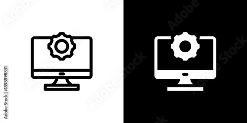 Monitor icon concept with flat Black White Background. Vector illustration.