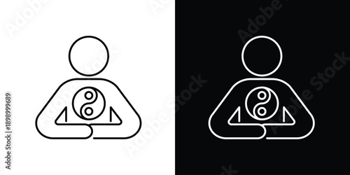 Single icon of zen meditation and inner peace symbol, yin yang and human figure graphic illustration