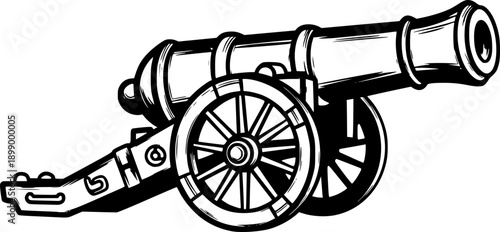 Illustrative Cannon in Brushstroke Style, Historical Artillery S
