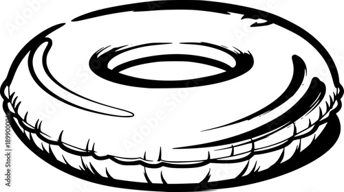 Abstract sumi-e style vector illustration of a pool float in bla
