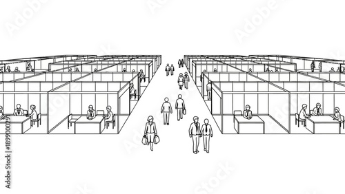 People Walking Through Office Cubicles.