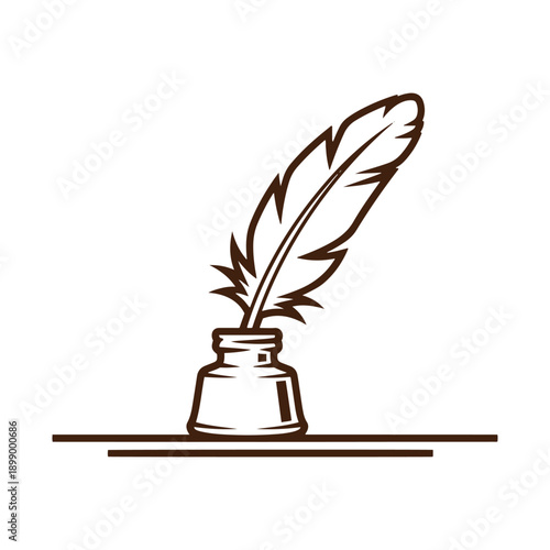  Quill pen in inkwell on table