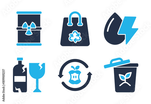 Waste Management and Organic Recycling icon set. Solid glyph series icons