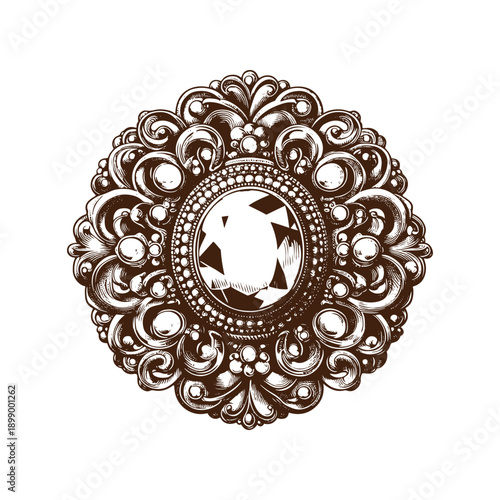  Ornate jewel brooch with gemstone centerpiece