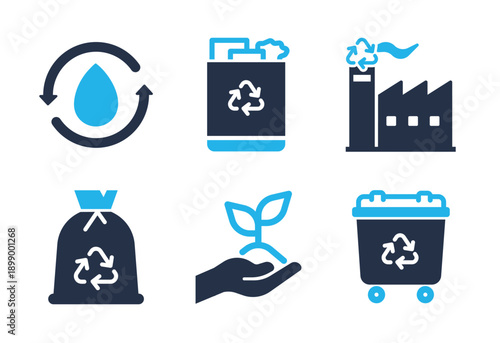 Industrial Sustainability and Green Ecosystem icon set. Solid glyph series icons