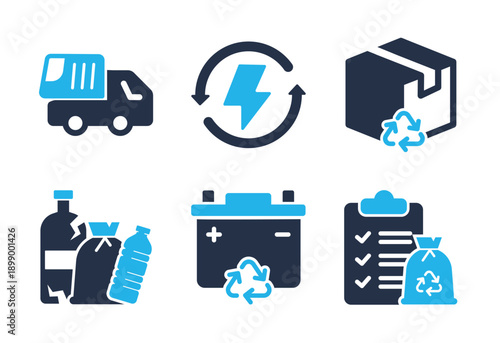 Special Waste Disposal and Renewable Energy icon set. Solid glyph series icons