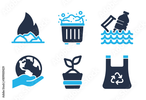 Environmental Preservation and Pollution Issues icon set. Solid glyph series icons