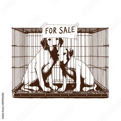 Dogs in cage for sale illustration