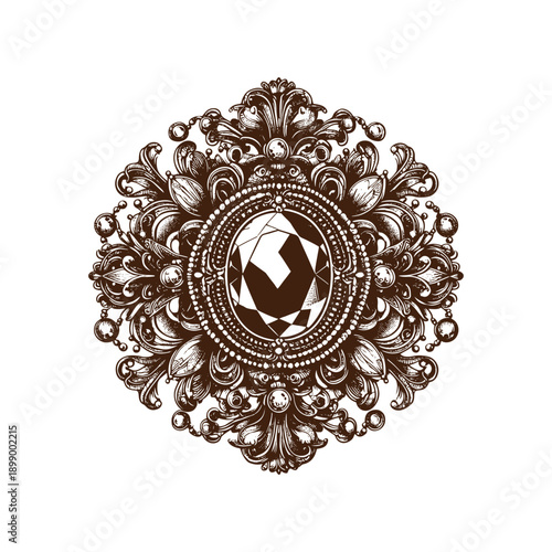  Luxury jewel brooch with ornate design and gemstone