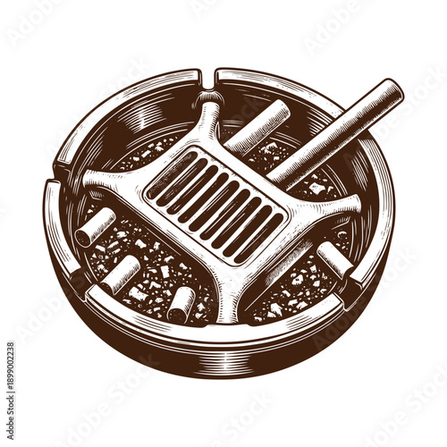  Ashtray with cigarette butts and ash