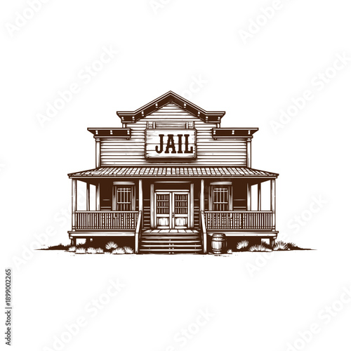  Vintage jailhouse illustration with porch and sign