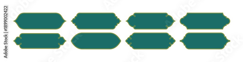Ramadan Green Frame Shapes. Islamic Vector Design Elements with Ornamental Golden Pattern Frame. Vintage Muslim Decorative Badges with Decorated Border.