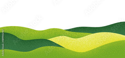 Abstract Japanese Rice Field Pattern. Agriculture Landscape Illustration. Green Tea Hills Collage Illustration. Vector Grass Mountain Texture.