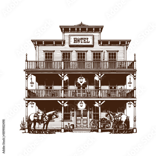  Vintage hotel illustration with horse and rider