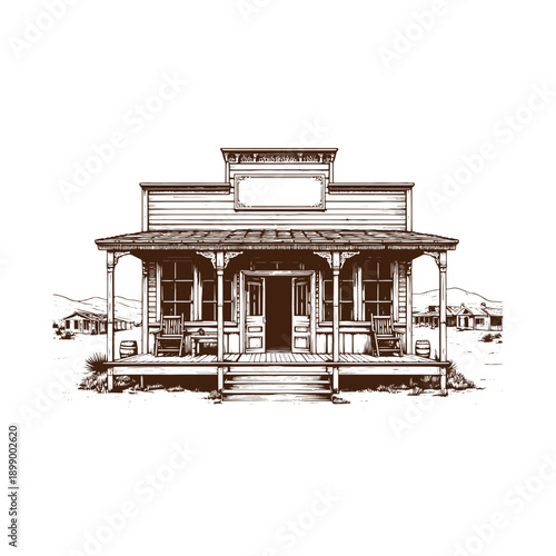  Vintage illustration of a two story house with porch