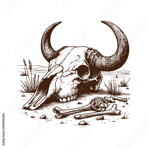  Cow skull and bones in the wild