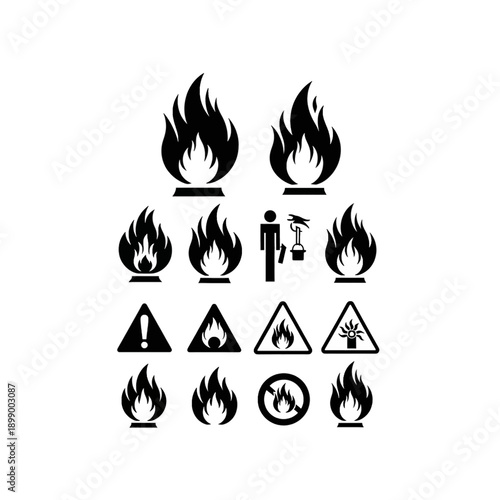 Fire Safety Warning Icons Set Illustration.