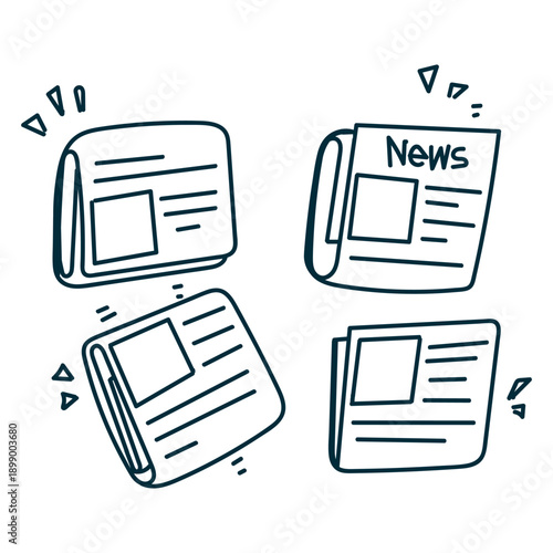 hand drawn doodle newspaper icon illustration set