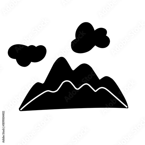 silhouettes of mountain icons of various shapes on a white background